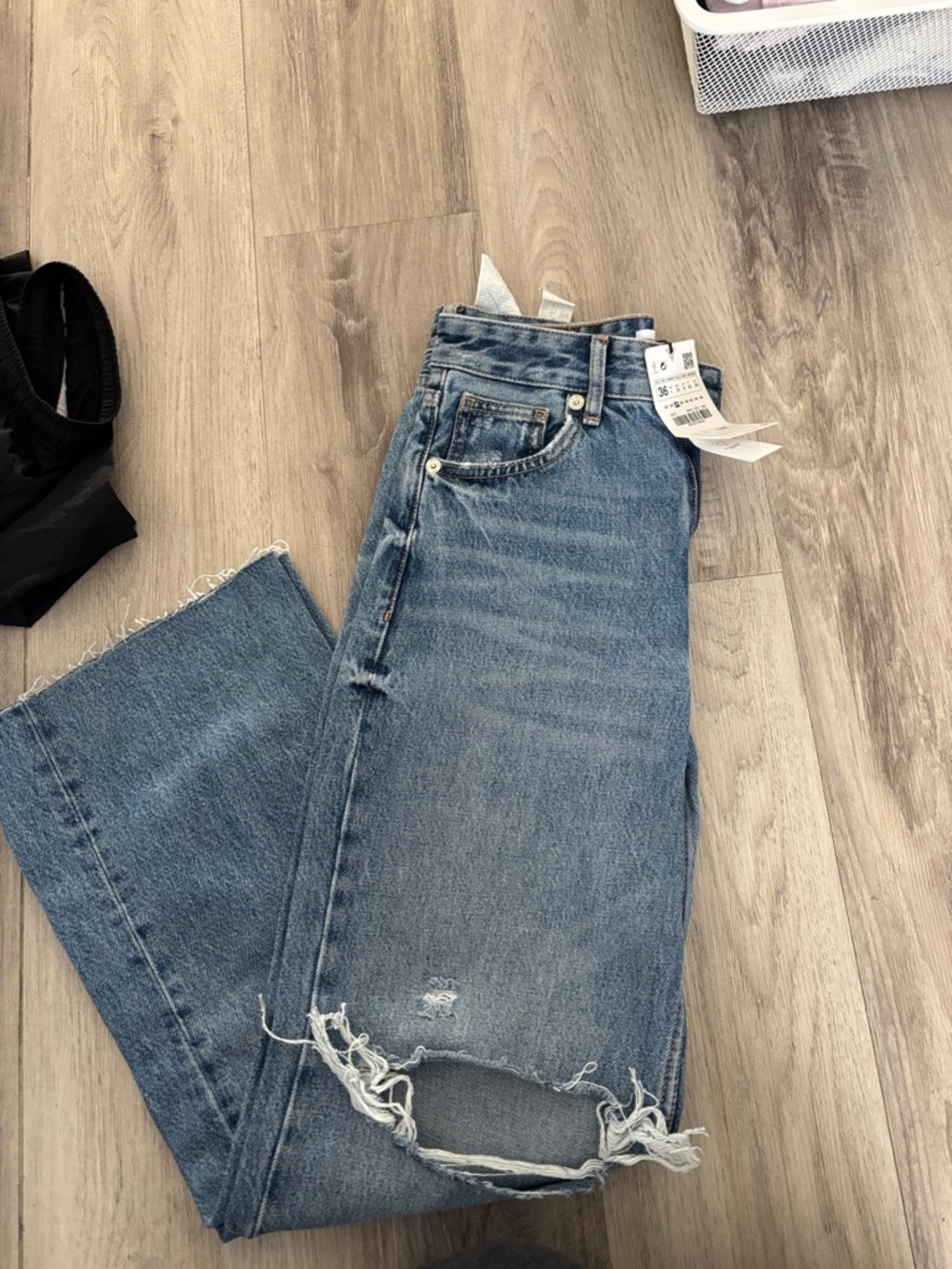 Zara High-Rise Distressed Light Blue Jeans